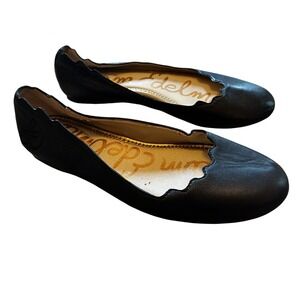Sam Edelman Finnegan Black Leather Scalloped Ballet‎ Flats Womens 7 EUR 37